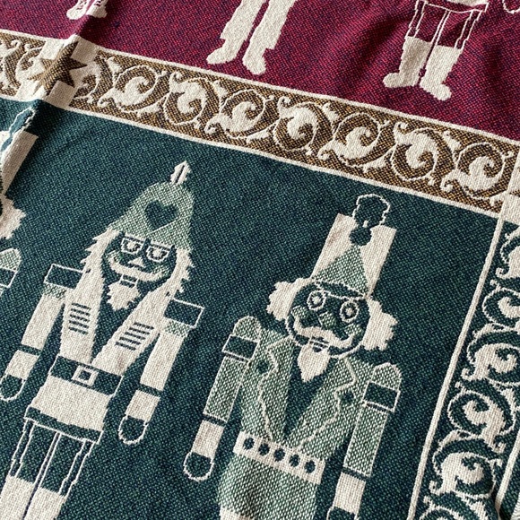 Vintage Woven Afghan Reversible Toy Soldier Nutcracker Throw Blanket 66” x 45” - Picture 5 of 6